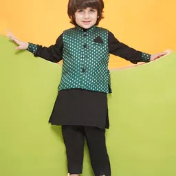 AJ Dezines Chanderi Full Sleeves Floral Foil Printed Kurta Pyjama With Jacket Set - Black-picture-38