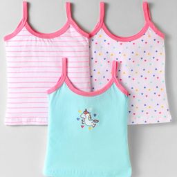 Bodycare Cotton Knit Singlet Unicorn Heart Printed & Striped Slips Pack Of 3 - Light Blue Pink & White-image-8