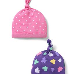 Babyhug 100% Cotton Knit Caps with Polka Dots & Butterfly Print Pack of 2 - Pink & Lilac-image-86