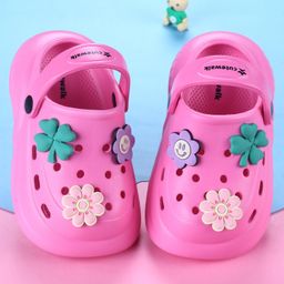 Cute Walk by Babyhug Back Strap Closure Solid Coloured Clogs With Floral Applique - Dark Pink-image-41