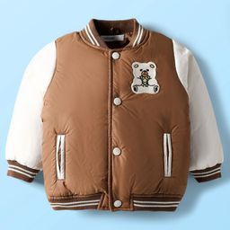 Babyoye Woven Full Sleeves Bomber Jacket With Teddy Embroidery - Brown-picture-13
