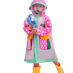 Little Surprise Box PVC Full Sleeves Polka Dots Designed Colour Blocked Hooded Raincoat With Extra Backpack Space - Pink-image-74
