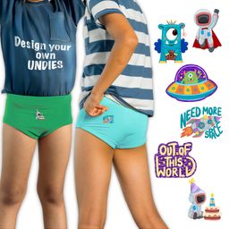 THE COVER UP PROJECT Modal Knit Pack Of 2 Solid Briefs With Space Theme Iron Prints - Green & Light Blue-image-67