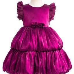 Babyhug Woven Frill Sleeves Fit & Flare Party Dress with Floral Applique - Purple-picture-13