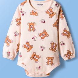Babyoye 100% Cotton Interlock Knit with Eco Jiva Finish Full Sleeves Onesie with Teddy Bear & Floral Print - Vanilla Ivory-picture-19
