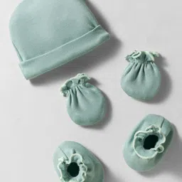Bubble Pop 100% Cotton Interlock Knit Solid Color Cap Mittens & Booties Light Green - Diameter 11 cm-picture-0