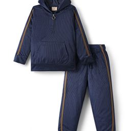 Rikidoos Full Sleeves SIde Taped Hoodie With Joggers Set - Navy Blue-picture-28