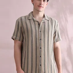 StitchX Men Short Sleeve Textured Striped Casual Shirt-image-41