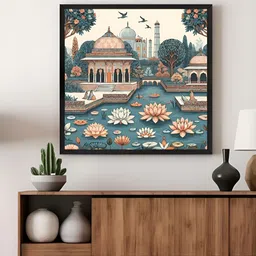 999Store Peach Colored & Grey Garden Printed Canvas Wall Art-7