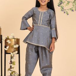 Cutiekins Girls Woven Design Empire Gotta Patti Kurta With Dhoti Pants-12