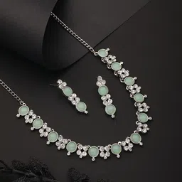 Anouk Rhodium-Plated American Diamond Stone-Studded Jewellery Set-image-30