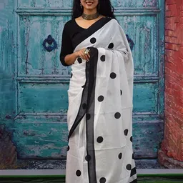 Pinkcity Trade World Polka Dot Pure Cotton Block Print Saree-12