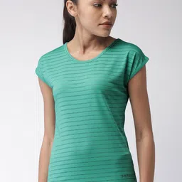 SEVEN by MS Dhoni Women Teal Green Self Design Round Neck T-shirt-image-14