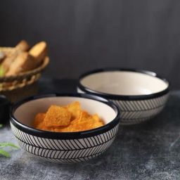 Aapno Rajasthan Black & White Ceramic Serving Bowl - Set of 2-14