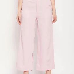 MADAME Nude Pink Flared Fit Mid Rise Trousers-image-42