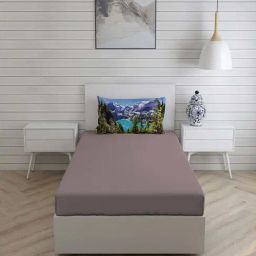 Boutique Living Globe Trotter Grey Cotton 200 TC Single Size Bed Sheet with Pillow Cover-36