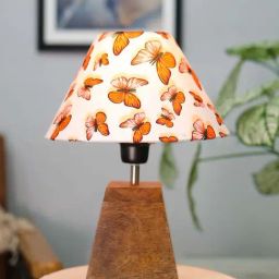 Homesake Cone Butterfly Multicolor Wood Pyramid Table Lamp with Fabric Lampshade image 2