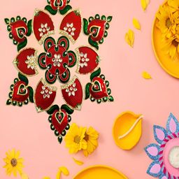 Kala Samarpan Green & Red Meenakari Foldable Rangoli With Centerpiece image 5