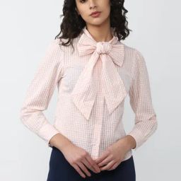 Van Heusen Beige Cotton Chequered Shirt-image-70