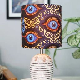 Homesake Beauty in Eye Multicolor Wood Ribbed Basket Table Lamp with Fabric Lampshade-42