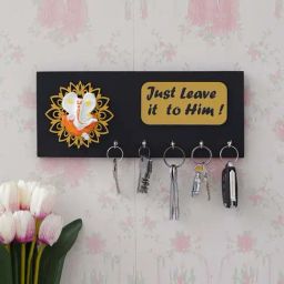 eCraftIndia Black Wood Just Leave It To Him Quote 5 Hooks Key Holder-17