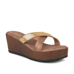 Inc.5 Women's Antique Gold Cross Strap Wedges-image-17