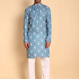 Vardha Floral Printed Mandarin Collar Cotton Straight Kurta-image-80