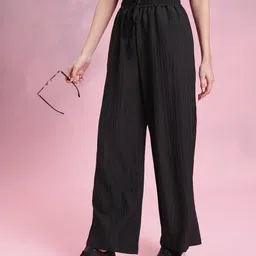 DressBerry Women Elevated Essentials Self-Striped Waist Tie-Up Trousers-image-51