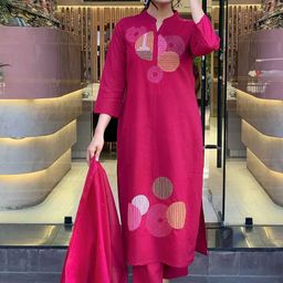 Moda Rapido Geometric Embroidered Thread Work Straight Kurta With Trousers & Dupatta-picture-45