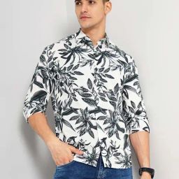 celio* White Slim Fit Printed Cotton Shirt-image-5