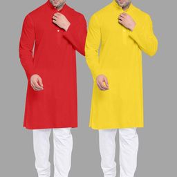 VS MALL Yellow Cotton Blend Kurta Sets-image-80
