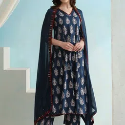 V.S.Creation Women Floral Printed Pure Cotton Kurta with Trousers & Dupatta Kurta Sets-19