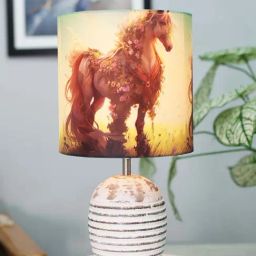 Homesake Floral Horse Multicolor Wood Ribbed Basket Table Lamp with Fabric Lampshade-32