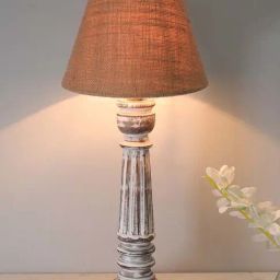 Homesake Brown & Grey Wood Antique Traditional Country Cottage Jute Shade Table Lamp-21