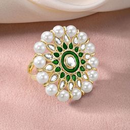 Peora Gold-Plated Kundan Studded & Beaded Adjustable Finger Ring-image-36