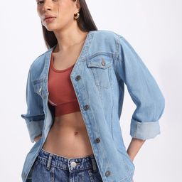 glitchez Laid-Back Denim V-Neck Jacket-41