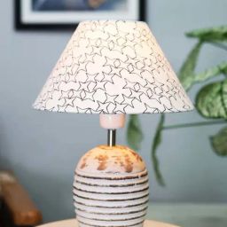 Homesake Cone Star White Wood Ribbed Basket Table Lamp with Fabric Lampshade-20