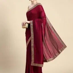 Mohey Maroon Silk Embroidered Saree With Unstitched Blouse-image-95