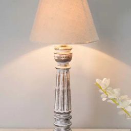Homesake White & Grey Wood Antique Traditional Country Cottage Jute Shade Table Lamp-1