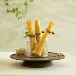 Ellementry Girar Lazy Susan Brown Mango wood Platter With Glass Holder-image-65