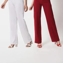 Kotty White & Red Solid High rise Trousers (Pack Of 2)-image-1