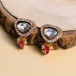 Anouk Gold Plated Artificial Stones Studded And Beaded Triangular Shaped Studs-picture-26