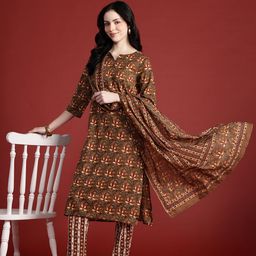 Anouk Women Ethnic Motifs Printed Pure Cotton Kurta with Trousers & Dupatta-8