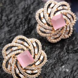 Karatcart Rose Gold Plated Pink Cubic Zirconia Stud Earrings for Women-25