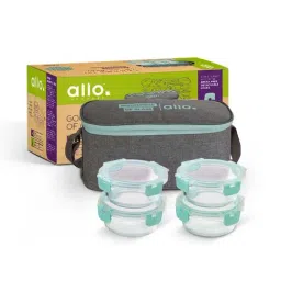 Allo Borosilicate Glass Lunch Box Microwave Safe With Detachable Lock and Canvas Grey Tiffin Bag-image-49