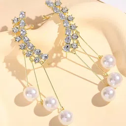 FIMBUL Korean Gold-Plated American Diamond Studded Contemporary Ear Cuff Earrings-image-68