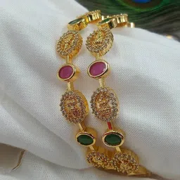 House of Pataudi Set Of 2 Gold Plated American Diamond-Studded Temple Bangle-25