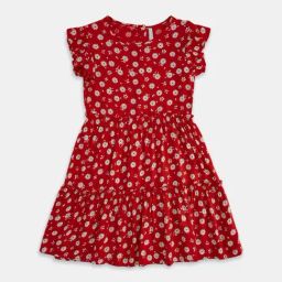 Pantaloons Junior Red Cotton Floral Print Dress-image-16