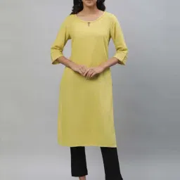 Aurelia Yellow Woven Pattern Straight Kurta-image-3
