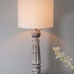 Homesake White & Grey Wood Antique Traditional Country Cottage Drum Table Lamp-22